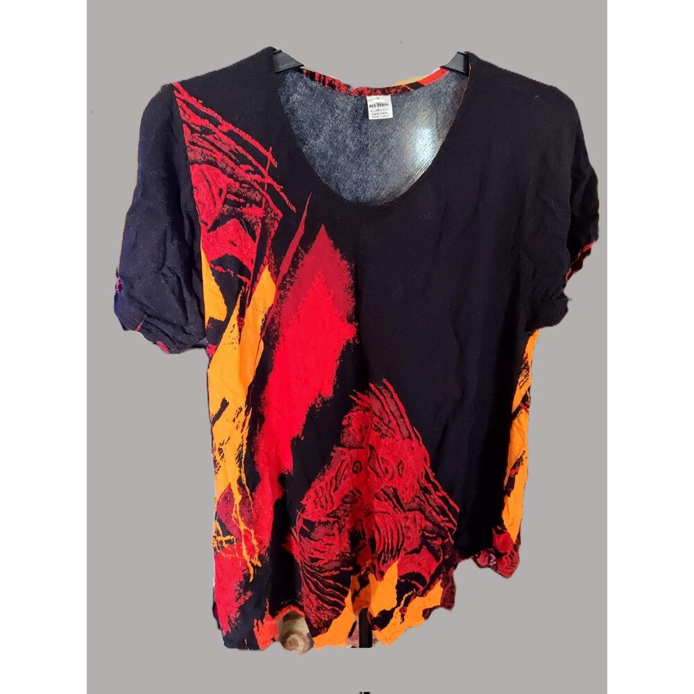 Dex Nyong Red and Black Short Sleeve Handmade Blouse - size 3